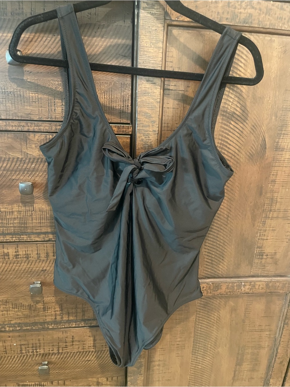 aerie Black One-Piece Swimsuit with Front Tie